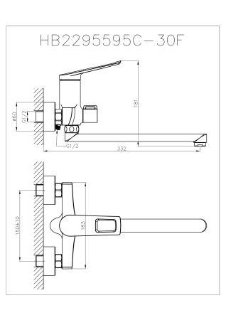Смеситель однорычажный для ванны длинный излив HAIBA HB20595 хром 