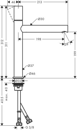 Смеситель Axor Uno 45003820 для раковины, шлифованный никель 