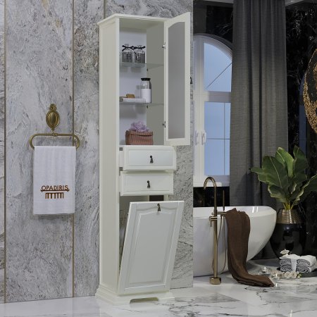 Шкаф пенал Opadiris Риспекто 40 L 00-00005836 с бельевой корзиной Слоновая кость 