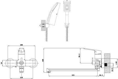 Смеситель для ванны и душа ESKO SINGAPORE  black (SB 31) 