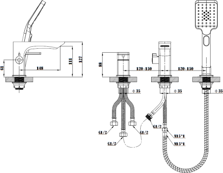 Смеситель для ванны ESKO Vela (PB 355B) 