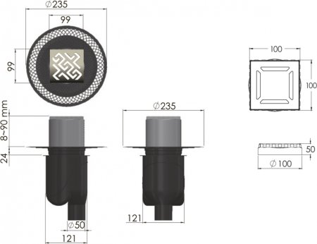 Душевой трап Berges Platz Antik 100x100 091060 с решеткой Хром 
