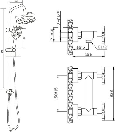 Душевая система Orange Mia M34-922b Черная 