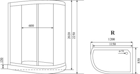 Душевая кабина Timo Standart T-6602 B R профиль черный 