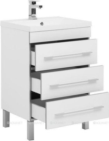 Тумба с раковиной Aquanet Верона 58 белый (напольная 3 ящика) 