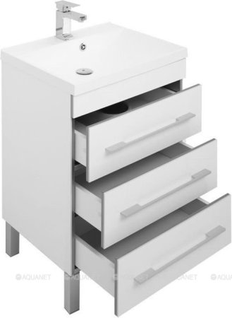 Тумба с раковиной Aquanet Верона 58 белый (напольная 3 ящика) 