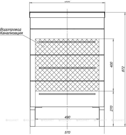 Тумба с раковиной Aquanet Верона 58 белый (напольная 3 ящика) 
