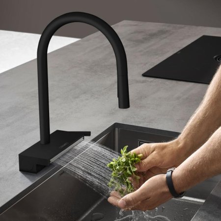 Смеситель Hansgrohe Aquno Select M81 73837670 для кухонной мойки, матовый черный 