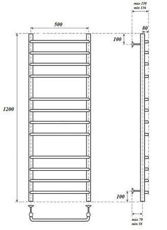 Электрический полотенцесушитель Point Нептун PN09152E П12 500x1200 левый/правый Хром 