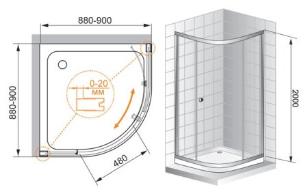 Душевой уголок Cezares Anima W R1 90 P Cr 