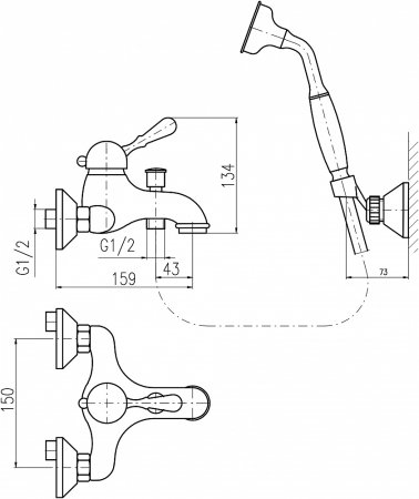 Смеситель Rav Slezak Labe L554.5/2SM для ванны с душем 