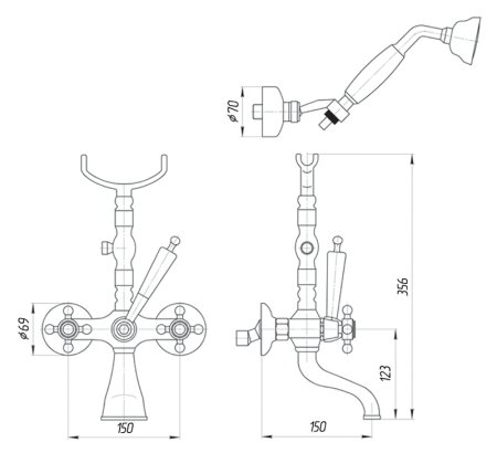 Смеситель Migliore Revival ML.REV-402 Cr для ванны с душем 