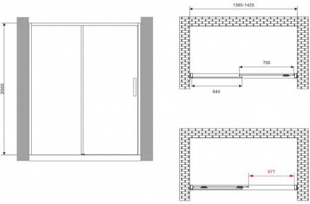 Душевая дверь Abber Komfort 140 AG93140B профиль Черный стекло прозрачное 