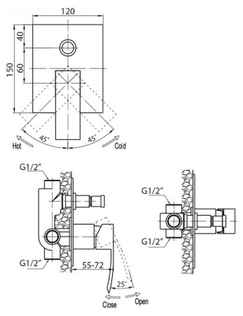 Смеситель Cezares Quattro C VDI-01 для ванны с душем 