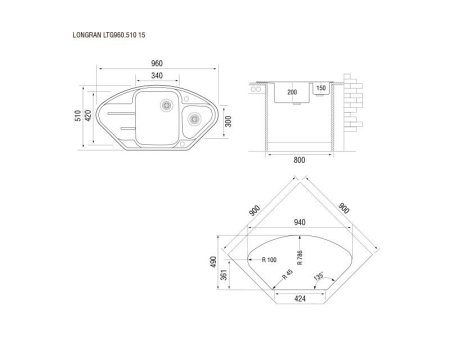 Мойка для кухни каменная Longran Lotus LTG 96х51 Крома 