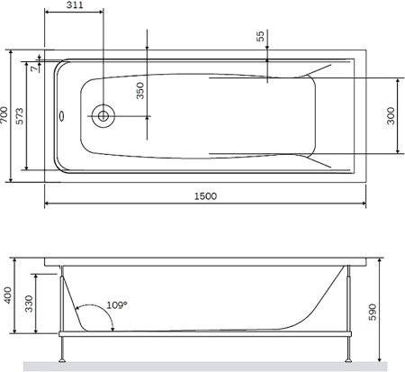 Акриловая ванна AM.PM Gem 150х70 без гидромассажа 