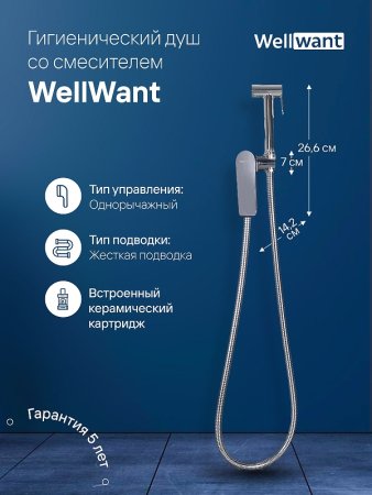 Гигиенический душ со смесителем WellWant WWG00010M Хром 