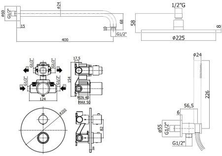 Душевая система Paffoni Light KITLIQ018NO с термостатом Черная матовая 