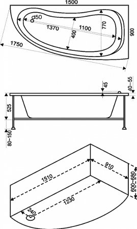 Акриловая ванна Bas Алегра 150 см R с г/м + средство 