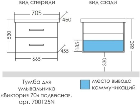 Тумба Санта Виктория 70 подвесная с умывальником Фостер 70 