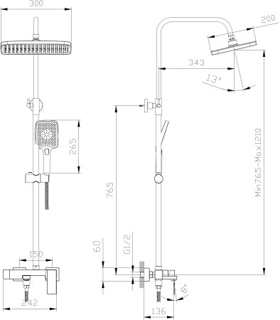 Душевая система с изливом RUSH Thira (TR3635-50Grey) 