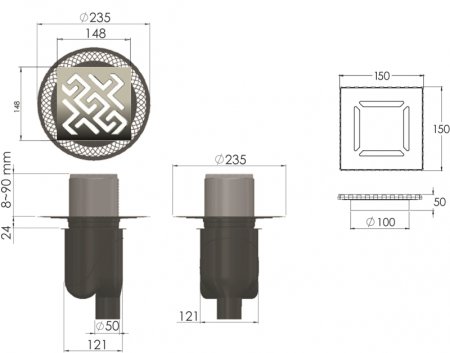 Душевой трап Berges Platz Antik 150x150 091061 с решеткой Хром 