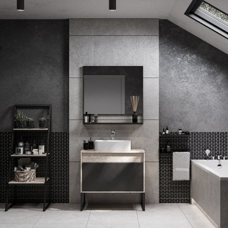 Тумба под раковину Aquaton Лофт Урбан 80 1A247601LQX60 подвесная Cерый графит Дуб орегон 