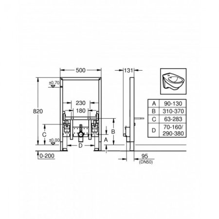 Инсталляция для биде GROHE Rapid SL 38543000, для монтажа перед стеной, монтажная высота 0.82 м (Грое) 
