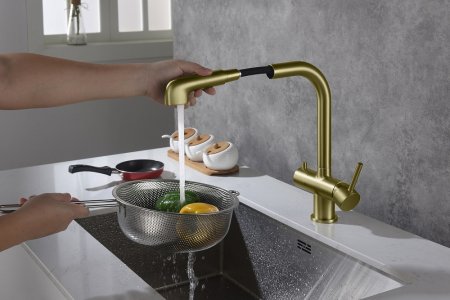 Смеситель Timo Saona 2346/17FL для кухонной мойки, золото матовое 