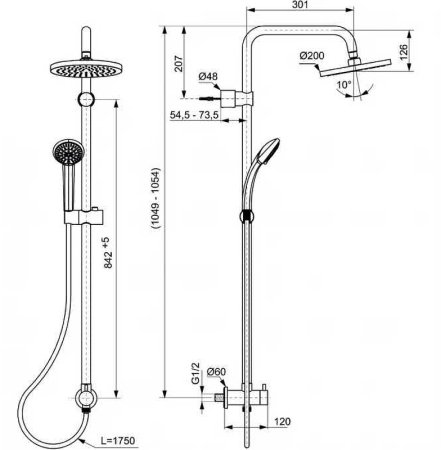 Душевая система Ideal Standard Ideal Rain Soft A5689AA Хром 