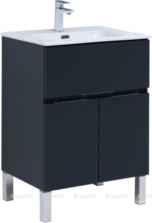 Тумба с раковиной Aquanet Алвита New 60 1 ящик, 2 дверцы, антрацит 