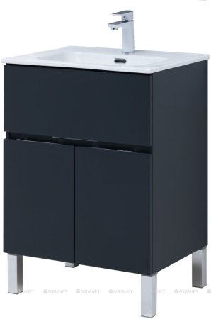 Тумба с раковиной Aquanet Алвита New 60 1 ящик, 2 дверцы, антрацит 
