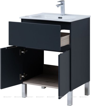 Тумба с раковиной Aquanet Алвита New 60 1 ящик, 2 дверцы, антрацит 