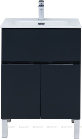 Тумба с раковиной Aquanet Алвита New 60 1 ящик, 2 дверцы, антрацит 