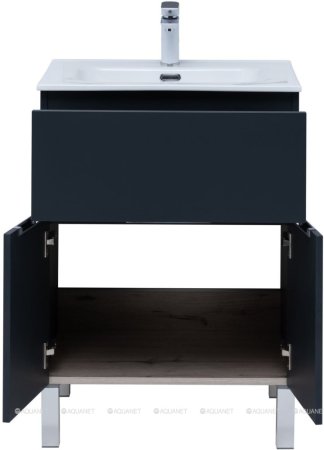 Тумба с раковиной Aquanet Алвита New 60 1 ящик, 2 дверцы, антрацит 