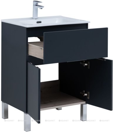 Тумба с раковиной Aquanet Алвита New 60 1 ящик, 2 дверцы, антрацит 
