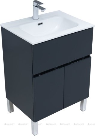 Тумба с раковиной Aquanet Алвита New 60 1 ящик, 2 дверцы, антрацит 