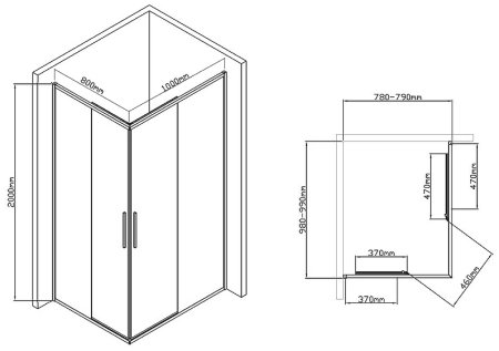 Душевой уголок Vincea Slim-U 100x80 VSS-2SU8010CLB профиль Черный матовый стекло прозрачное 