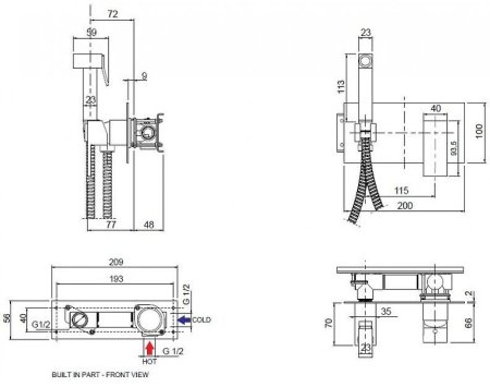 Гигиенический душ со смесителем Cezares UNIKA-DIF-03/24 Золото 24 карат 