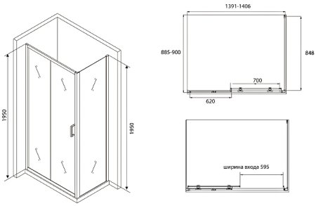 Душевой уголок Abber Schwarzer Diamant 140х90 AG30140B-S90B профиль Черный стекло прозрачное 