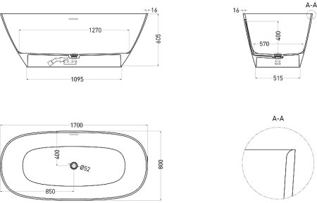 Ванна из искусственного камня Salini Sofia 170х80 102516G Белая глянцевая 