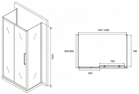 Душевой уголок Abber Schwarzer Diamant 140x85 AG30140H-S85-S85 профиль Хром стекло прозрачное 