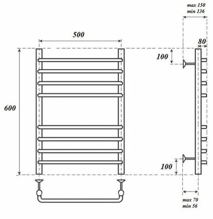 Электрический полотенцесушитель Point Нептун Премиум PN09156SE П8 500x600 левый/правый Хром 