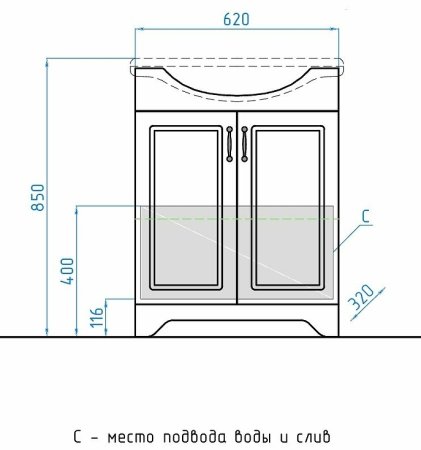 Тумба под раковину Style Line Олеандр 2 Люкс 65 ЛС-00000199 Рельеф пастель 