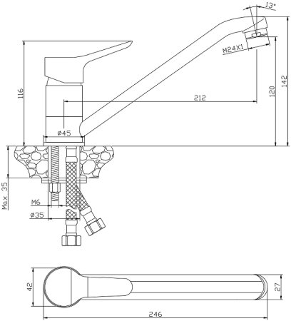 Смеситель для кухни Olive's Ibiza 19400IB Хром 