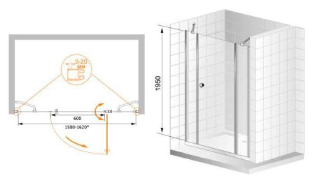 Душевая дверь в нишу Cezares Elena B13 30/60/40 P Cr R 