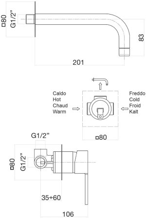 Смеситель для раковины Fiore KALOS 76CR7427, хром 