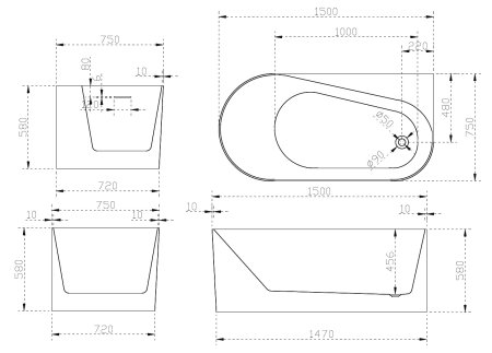 Акриловая ванна ABBER AB9496-1.5 R 
