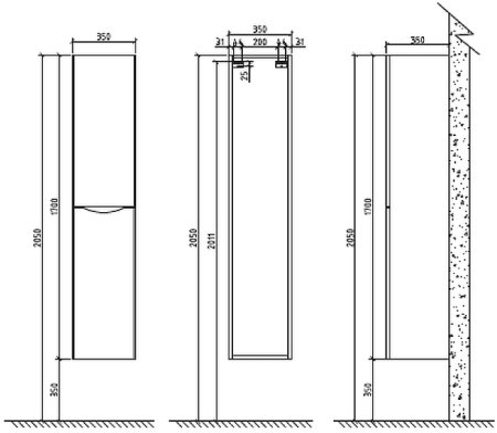 Шкаф пенал BelBagno Ancona-N 35 ANCONA-N-1700-2A-SC-RW-R подвесной Rovere Moro 