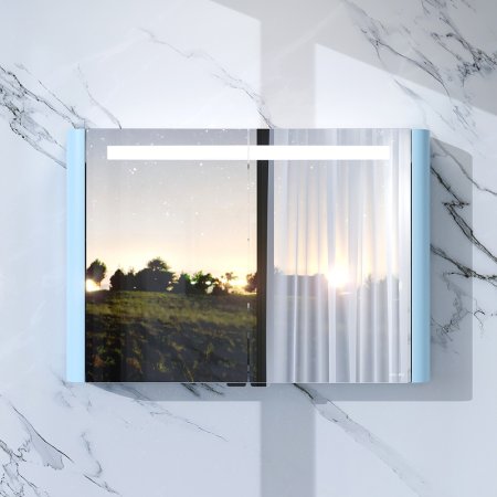 Зеркальный шкаф AM.PM Sensation 100 с подсветкой небесно-голубой глянцевый 